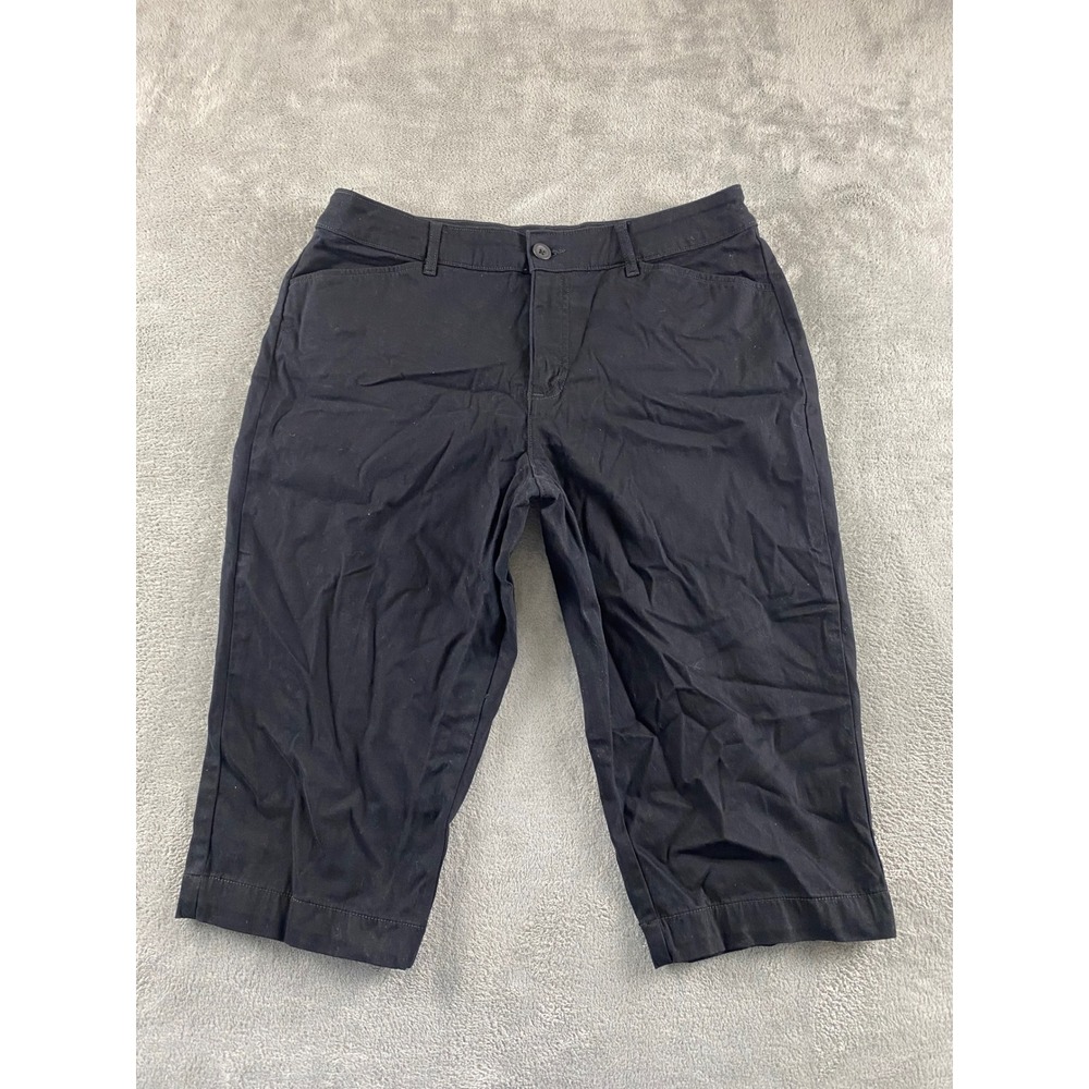 St. Johns Bay Womens Black Capri Pants Size 14P Petite Casual Cropped Trousers